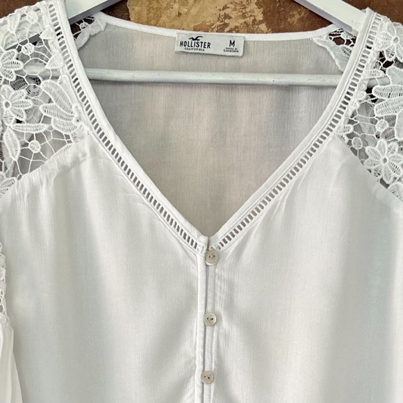 HOLLISTER Cotton Blend Inset Lace White Bohemian Top NWT - Picture 12 of 16